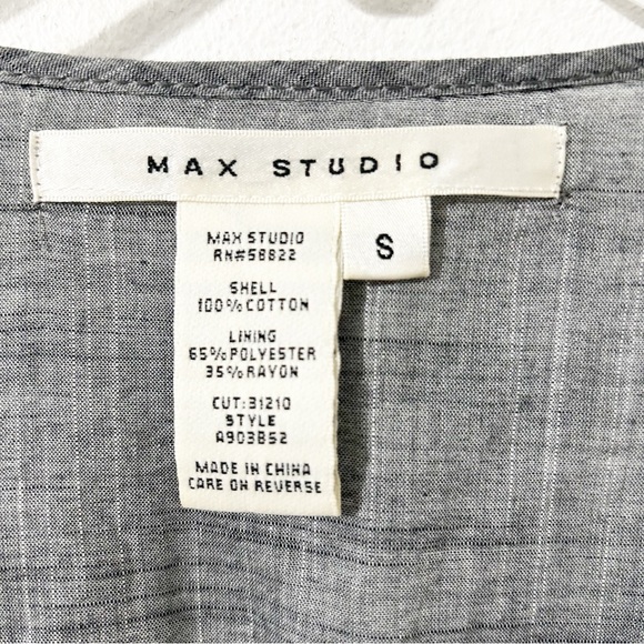 Max Studio Gray Cotton Pleated Smocked Dress Scoop Neckline 3/4 Sleeves Lined 🩶 - Picture 12 of 13